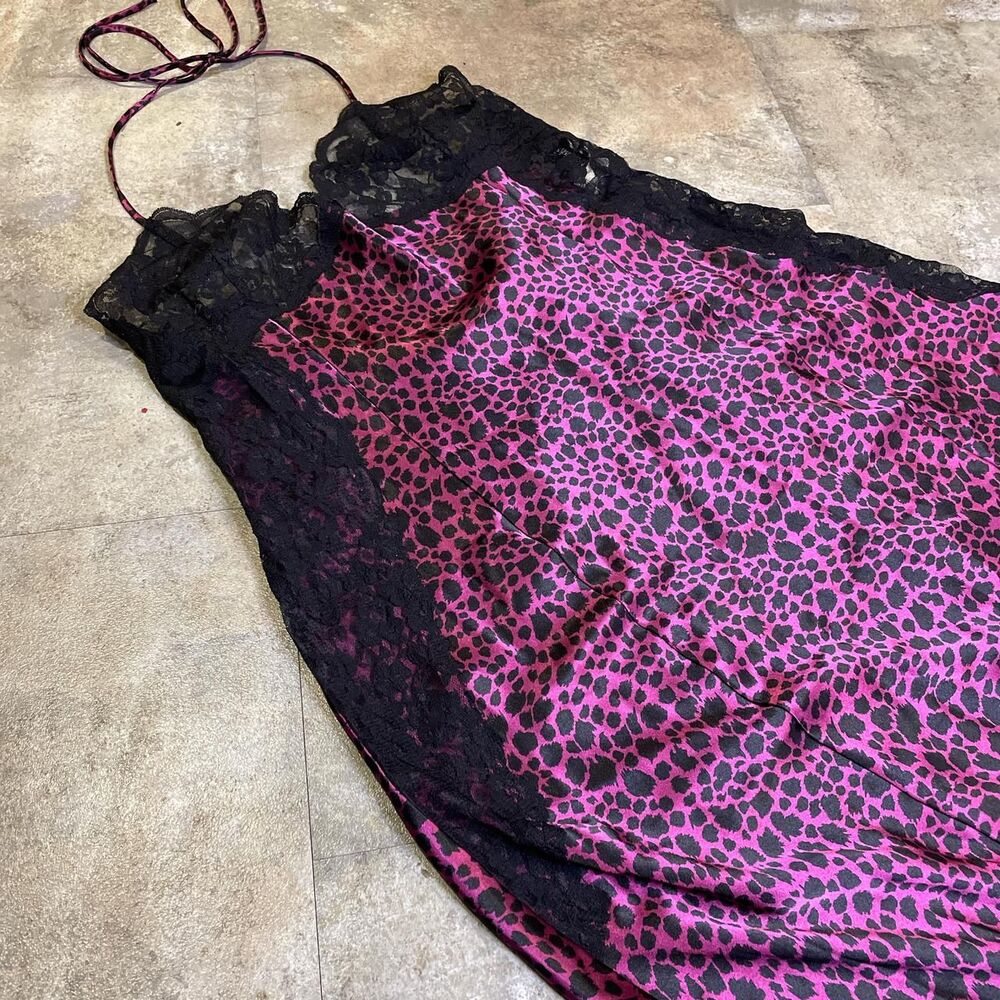 vintage 90s frederick’s of hollywood purple and black lace full slip dress large - Picture 3 of 6